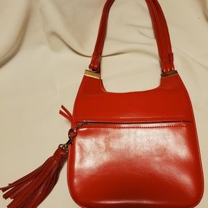Vintage 60s Red Vinyl Shoulder Purse Bag Pocketbook